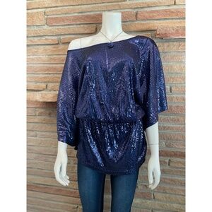 BLQ MKT Blue Sequin Tunic Top